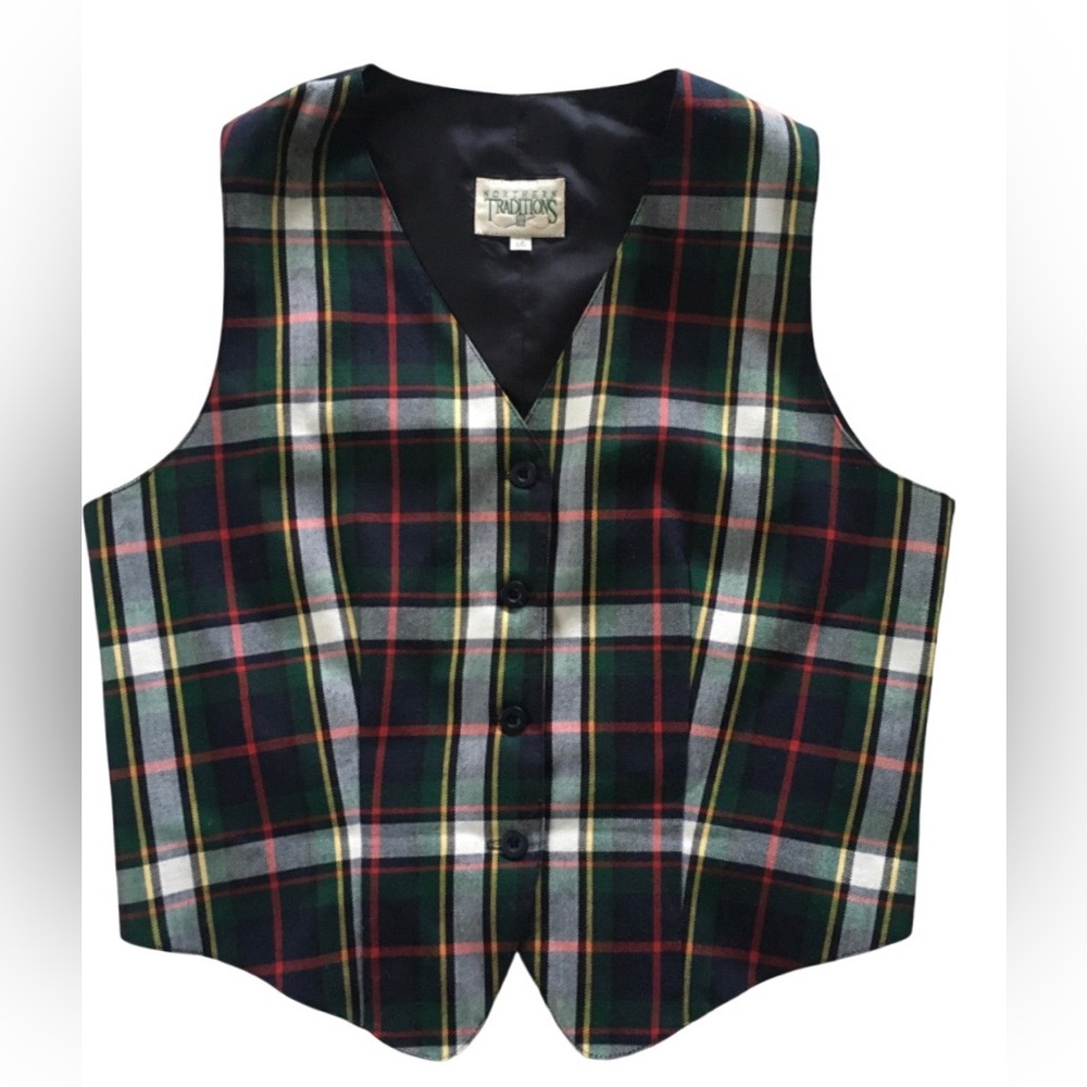 Vintage Plaid Vest Academia Preppy Tartan Button-Up Northern Traditions 90s L